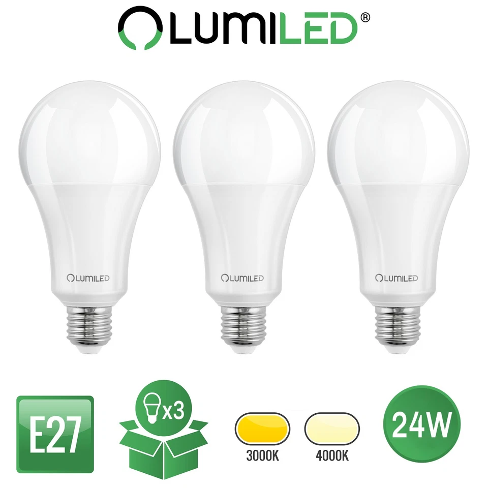 LUMILED 3x LED Lampen E27 Birnen A95 24W (200W) 3452lm Warm/Neutral 9,5 x 17cm - Bild 1 von 4