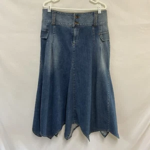 Vintage Ashley Stewart 14W Denim Blue Jean Skirt Sharkbite Hem Boho Y2K Country - Picture 1 of 6