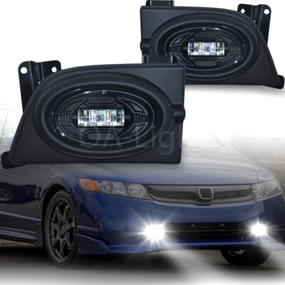 Светодиодные противотуманные фары подходят для 4-дверного седана Honda Civic 2006-08 годов выпуска с прозрачными линзами и бамперами - Изображение 1 из 4