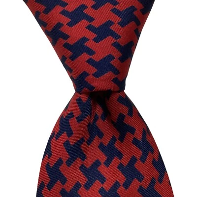HH HERZFELD Men's 100% Silk Necktie 59 1/8" Designer HOUNDSTOOTH Red/Blue GUC - Image 1 of 3