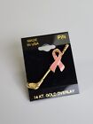 Breast Cancer Awareness Lapel Pin Golf Club With Pink Ribbon 14KT Gold Overlay