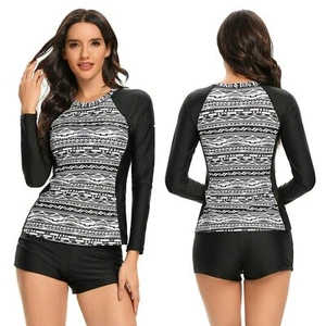 Women Surf Swim Long Sleeve Two Piece Swimsuit Bathing Suit Rash Guard Swimwear - Picture 1 of 6