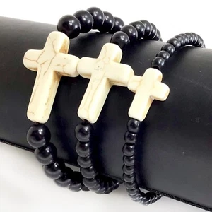 Cross Bracelet Handmade Beaded Howlite Turquoise Bead 7.5" 4mm 6mm 8mm Christian - Picture 1 of 150