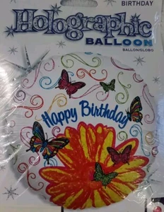 Single 18" Mylar Birthday Balloon *Butterflies & Flower* - Picture 1 of 3