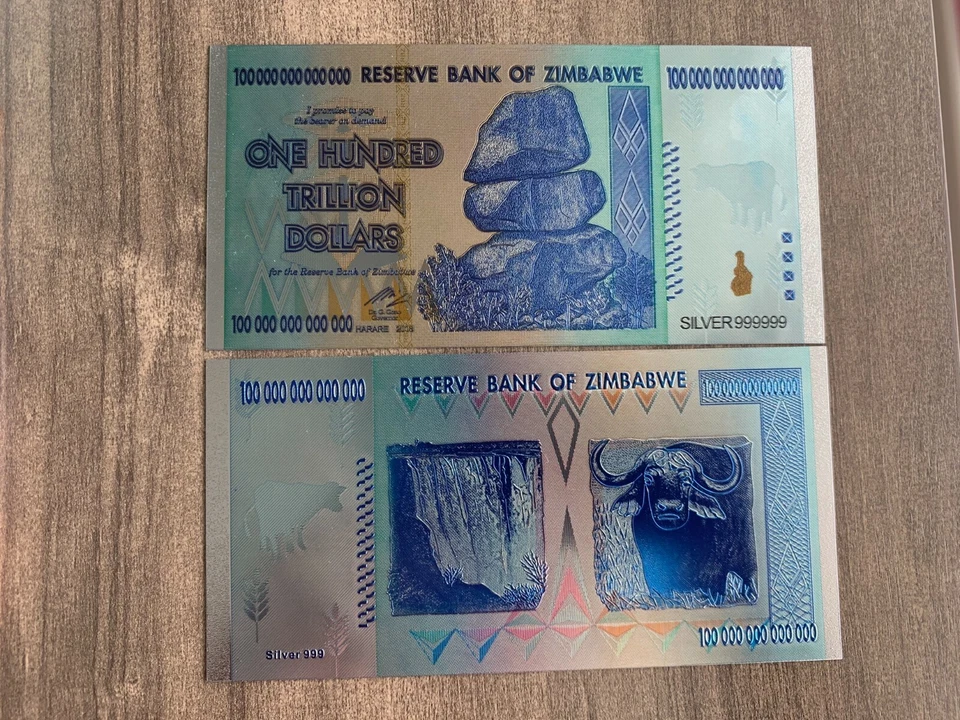 Zimbabwe 100 trillion  Silver Foil Note - Collectables / Great Gift  - Bild 1 von 1