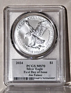 2024 American Silver Eagle 1oz PCGS MS70 FDOI Legends of Life Jim Palmer signed - Picture 1 of 4