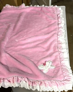 Just Born Pink Baby Plush Blanket Lovey Satin Polka Dot Back 36x27” - Picture 1 of 9