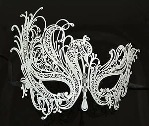 Laser cut Venetian mask with stones Filigree Metal Swan Masquerade Mask - Picture 1 of 1