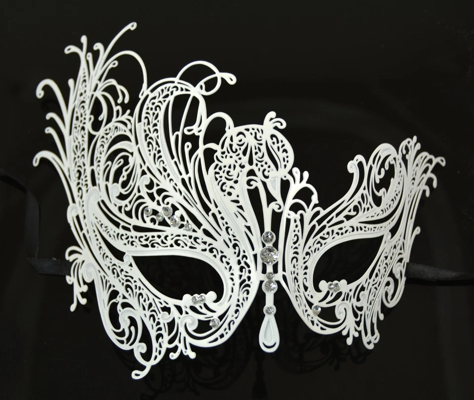 Laser cut Venetian mask with stones Filigree Metal Swan Masquerade Mask - Image 1 of 1