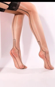 Seamed Stockings with Attached 6 Straps Garter Belt Women's Oily Silky Back - Picture 1 of 5