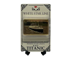 RMS Titanic Ticket with Gold Bar Display Titanic Boarding Pass Gifts Memorabilia - Picture 1 of 8