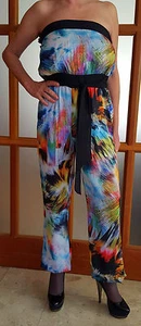 AUTHENTIC TED BAKER LONDON STRAPLESS VIBRANT MULTI COLOR  JUMPSUIT SZ 1,USA 4-6 - Picture 1 of 12