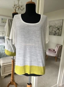 MISTRAL Ladies Ivory & Lime Linen Blend Fine Knit Short Sleeve Top Size 8 - Picture 1 of 5