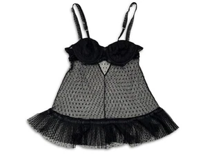 Vintage Babydoll Slip Cami Nightie Lingerie L Blk Lace Ruffles 90s - Picture 1 of 18