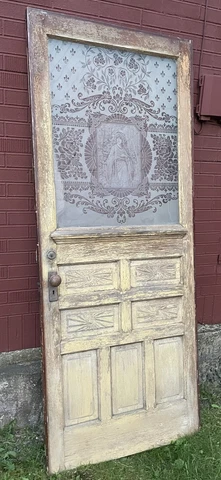 Antique 1880`s  Victorian Door 83 1/4”x 33 5/8” With Etched Glass Panel Cover