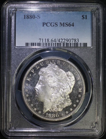 1880 S Morgan Silver Dollar PCGS MS64 Frosty Cameo DMPL Obverse Flashy Coin Cover