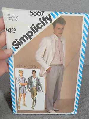 UNCUT Simplicity 5866 Men Teen Pants Shorts Shirt & Jacket Waist 29 Pattern - Image 1 of 4