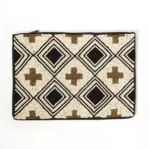 INK+ALLOY Black Ivory With Gold Cross Beaded Clutch - Picture 1 of 3