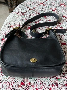 Vtg 90s COACH Handbag LEGACY Crescent Flap Black LEATHER Shoulder Bag Purse 9718 - Picture 1 of 23
