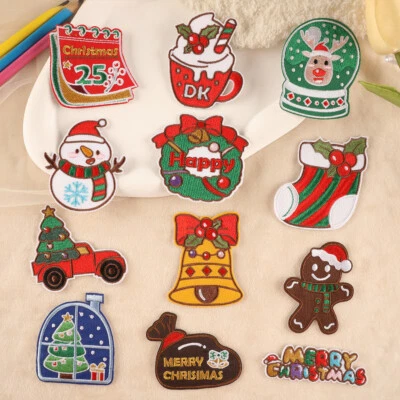 10PC Christmas Iron on Patches Embroidered Applique Repair Patch DIY Gift - Image 1 of 4