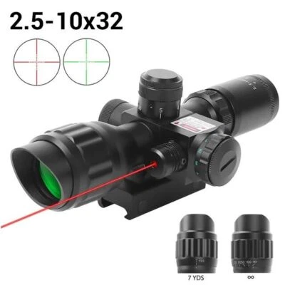 Rifle Scope 2.5-10X32 AOEG Dual Illuminated Mil-dot with Red Laser and 20mm Rail - Image 1 of 4