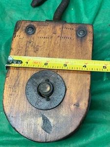 Vintage Oak and Maple Wood Pulley with Iron Hardware and Wooden Wheel - Picture 1 of 5