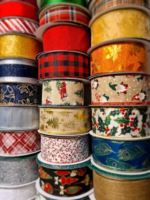 NEW Wired Edge Christmas Ribbon Tree Topper Bow Decoration Festive Gifts Wrap UK - Image 1 of 4