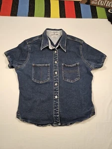 Tommy Hilfiger Girls Denim Button Down Shirt Stretch Size 12 Color Blue Vintage - Picture 1 of 10