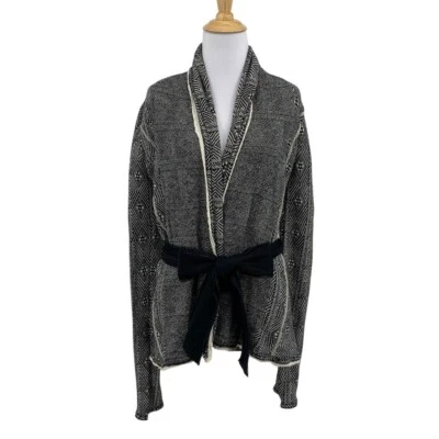 Sparrow Cardigan Womens S Small White Black Wool Cashmere Blend Tie Open Front - Image 1 of 4