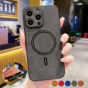 For iPhone 14 Pro Max 13 12 11 Shockproof Case MagSafe Magnetic Leather Cover - Picture 1 of 18