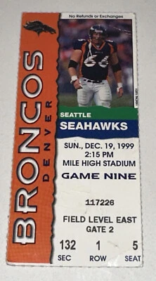 Denver Broncos Seattle Seahawks NFL Ticket Stub Mile High Stadium 12/19/1999 - Image 1 of 2