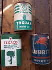 3+Vintage+Metal+Motor+Oil+Can+Lot+Antique+Texaco+Outboard+Lubrite+Mobil+Trojan