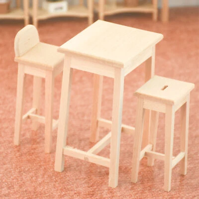 1:12 Scale Dolls House Miniatures Mini High Table Stool Furniture Unpainted Bar - Image 1 of 4