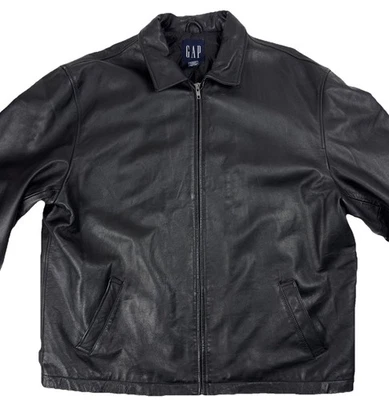 Chaqueta De Colección Gap Hombres XXL Negra Cuero Genuino Bombardero Motociclista Forro Acolchado Y2K Foto 1 de 4