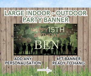 Personalised OUTDOOR ARMY Theme BIRTHDAY Large Banners 4ft Add Any Name - Picture 1 of 1