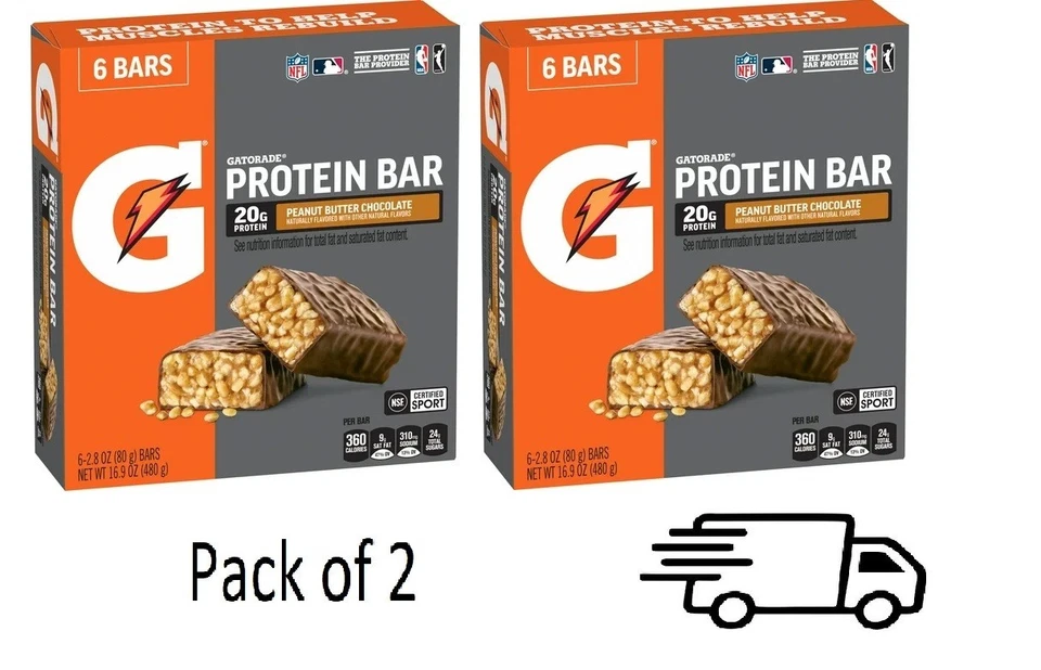 Gatorade Whey Protein Peanut Butter Chocolate Bar, 2.8oz - 6 Count