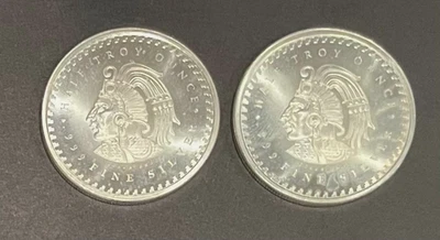 Lote de 2 Rondas de Plata Calendario Azteca Jefe Cuauhtémoc 1oz .999 Foto 1 de 3