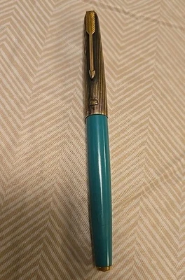 Pluma Estilográfica Parker 45 Tapa Acero Inoxidable Barril Azul Plumín M Hecha en EE. UU.  Foto 1 de 4