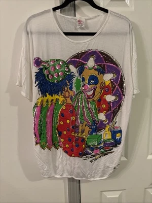 Женская белая футболка-клоун с блестками Bali Moon размер XL - Изображение 1 из 4