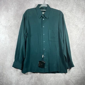 Bugatchi Uomo Shirt Mens Size Medium Green Silk Long Sleeve Button Up FLAWED NEW - Picture 1 of 10