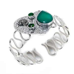 Greensimulated, Peridoto 925 Plata de Ley Puño Pulsera Ajustables - Imagen 1 de 5