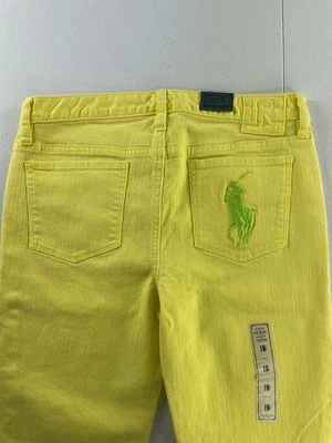 Pantalones de mezclilla ajustados Ralph Lauren Bowery niñas/mujeres talla 16 Big Pony amarillo ácido neón Foto 1 de 4