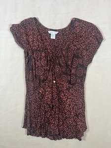 Nomadic Traders Womens Top Size M Boho Retro Groovy Lettuce Ruffle Hem - Picture 1 of 6