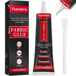 Fabric Glue, Permanent, Clear, Washable Adhesive for Clothing, Patches, Leath... - Picture 1 of 7