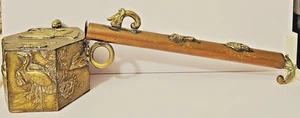 Bronze Yatate Antique Japanese Pen Brush Holder Bird Motif Inkwell - 14" - Picture 1 of 6