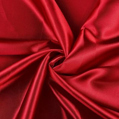 Solid Silky Satin Fabric for Wedding Dress Fashion Crafts Decorations Apple RED - Image 1 of 3
