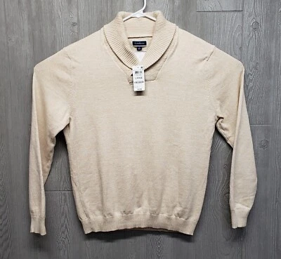 Suéter masculino Club Room pulôver grande xale colarinho malha inverno marfim urze novo com etiquetas - Imagem 1 de 4