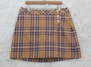 Lady Hagen Skort Skirt Shorts Women's Sz 6 Tan Red Plaid Button Mini Short #1722 - Picture 1 of 13