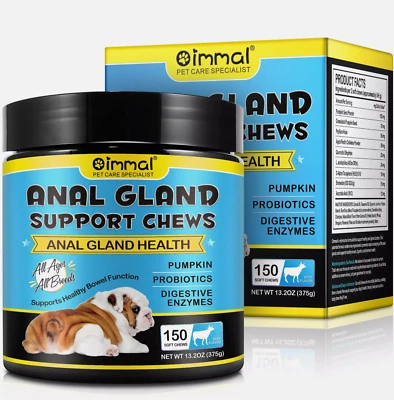 150 OIMMAL ANAL GLAND HEALTH SUPPORT DOG CHEWS TREATS PROBIOTICS - Beef Flavour
