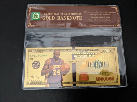 $1,000,000 24K Gold Foil Kobe Bryant Collectible Novelty Bill Lakers W/ COA B Cover